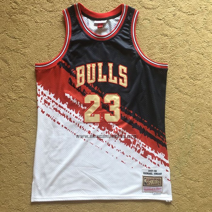 Camiseta Chicago Bulls Michael Jordan NO 23 Mitchell & Ness Negro Rojo